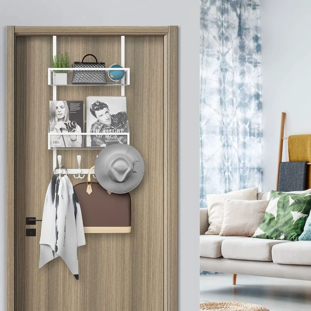 Alt view image 4 of 7 - Over The Door Hooks Organizer, Coat Rack Over The Door Storage Hanger Towel Rack, Back of Door Storage Organizer for Bathroom,Bedroom,Kitchen,Office (White, 3-Tier)