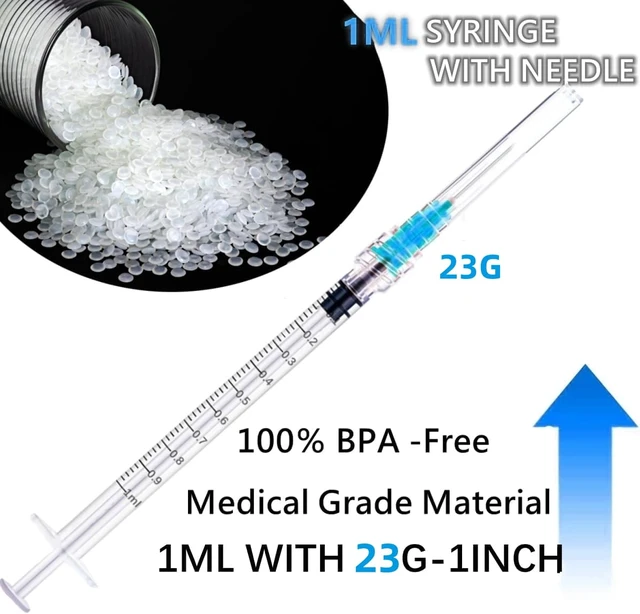 Alt view image 2 of 5 - Luer lock 1ml Syringe with 23G 1inch/25mm Lab Supplies for Scientific Research, Industrial Dispensing or Liquid Measuring, 50Pack