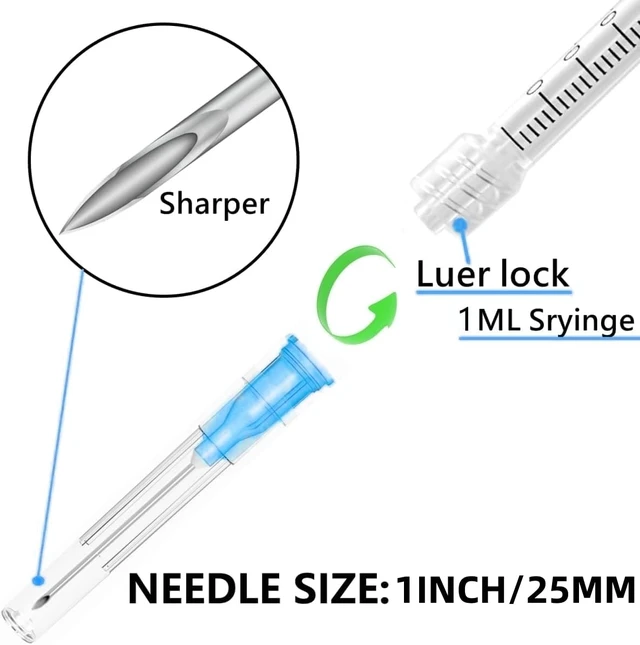 Alt view image 3 of 5 - Luer lock 1ml Syringe with 23G 1inch/25mm Lab Supplies for Scientific Research, Industrial Dispensing or Liquid Measuring, 50Pack