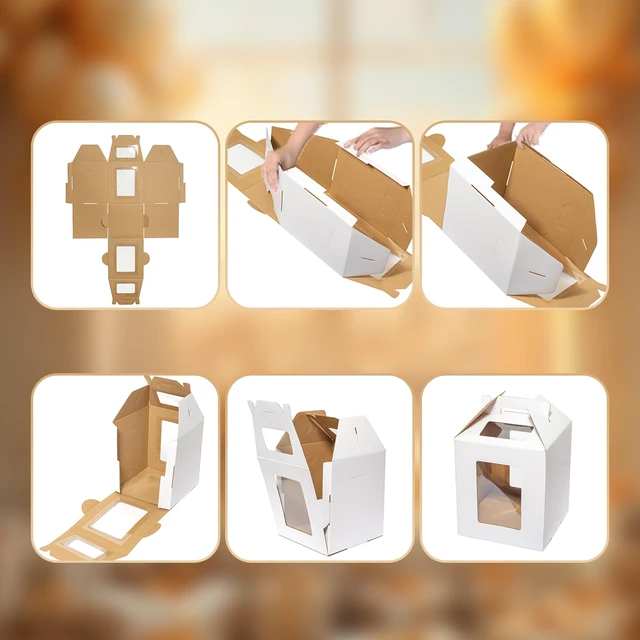 Alt view image 6 of 6 - 5 Pack Tall Cake Boxes for Tier Cakes 14x14x16 Inch with Window Large Tierd Bakery Take Out Transport Container with Handle, Disposable Layer Baking Carrier for Wedding, Birthday, Party