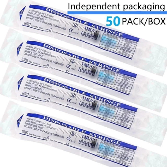 Alt view image 4 of 5 - Luer lock 1ml Syringe with 23G 1inch/25mm Lab Supplies for Scientific Research, Industrial Dispensing or Liquid Measuring, 50Pack