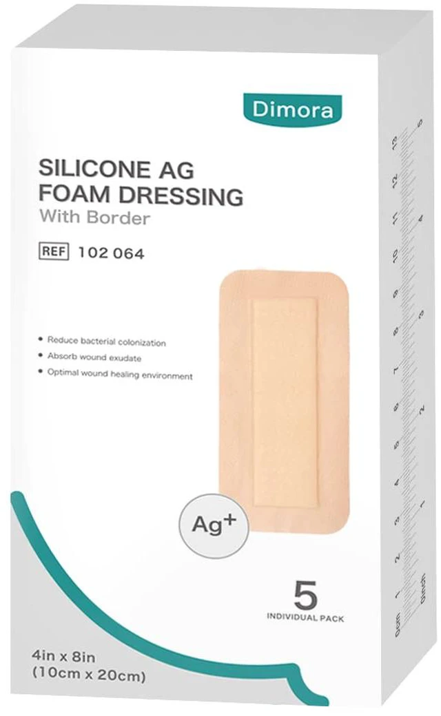 Main image of Ag Sliver Silicone Foam Dressing 4"x8" (5 Packs) Sliver Ag+ Sterile Post Surgical Wound Care Waterproof Breathable Ultra Absorbent Pads