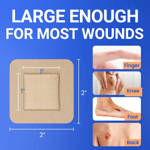 Alt view image 2 of 7 - Large Waterproof Bandages 2x2 Silicone Foam Dressing Sensitive Skin, 20 PCS Wound Dressing, Adhesive Cohesive Pad with Border, First Aid, Post-Surgical, Burn & Pressure Care, Scar Care