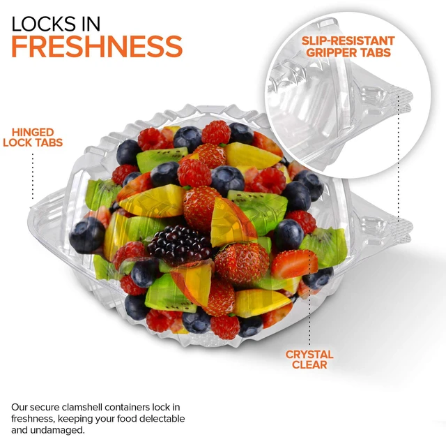 Alt view image 3 of 7 - Disposable Plastic To Go Containers with Clear Lids (50 Pack) Fancy Hinged Top Square Clamshell Food Boxes for Take Out, Home Party Togo Clam Shell Box to Carry Cake, Dessert, Small Sandwich