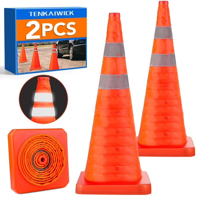 Main image of 28 Inch 2 Pack Traffic Cones, Collapsible Safety Cones, Multi Purpose Pop-up Cones with Reflective Collar, Orange Cones for Parking lot, Driveway, Driving Training etc