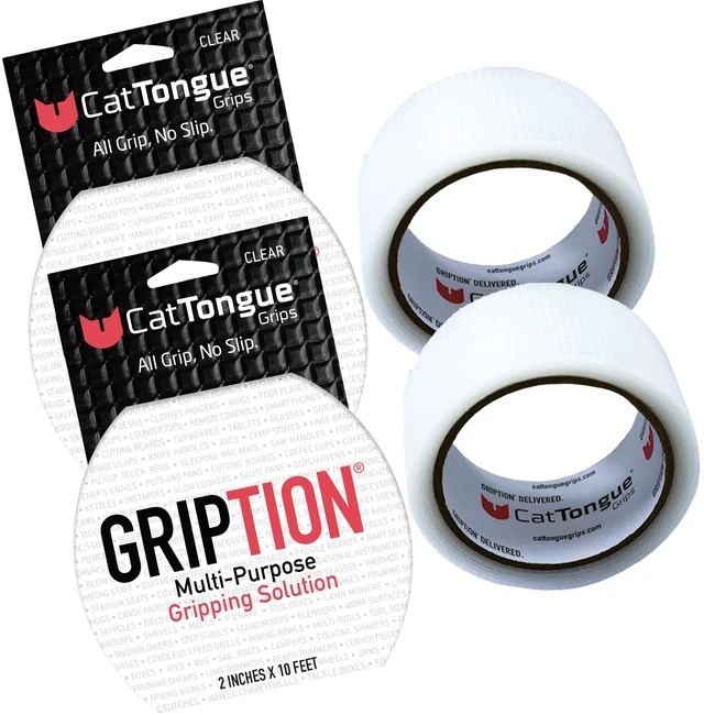 Main image of 2"x10' 2-Pk Grip Tape Roll, Non-Abrasive, Waterproof, Clear Gription's patented non-rubber material is perfect for bathtubs, stairs, ramps, walkways, floors & larger household items