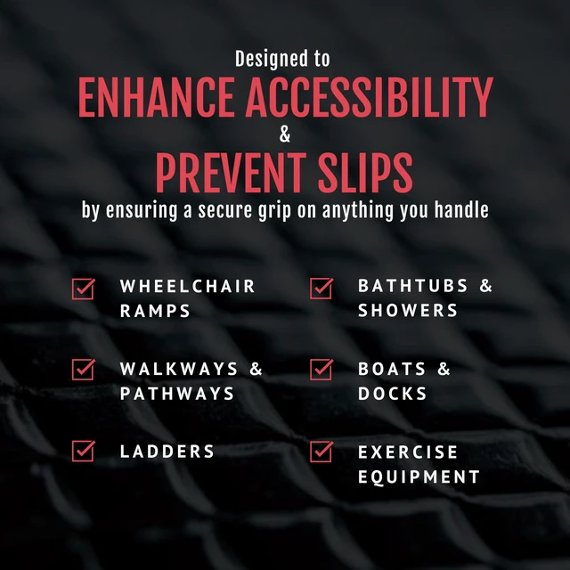 Alt view image 7 of 7 - 2"x10' 2Pk Grip Tape, Non-Abrasive, Waterproof, Black/Clear Gription's patented non-rubber material is perfect for bathtubs, stairs, ramps, walkways, floors & larger household items