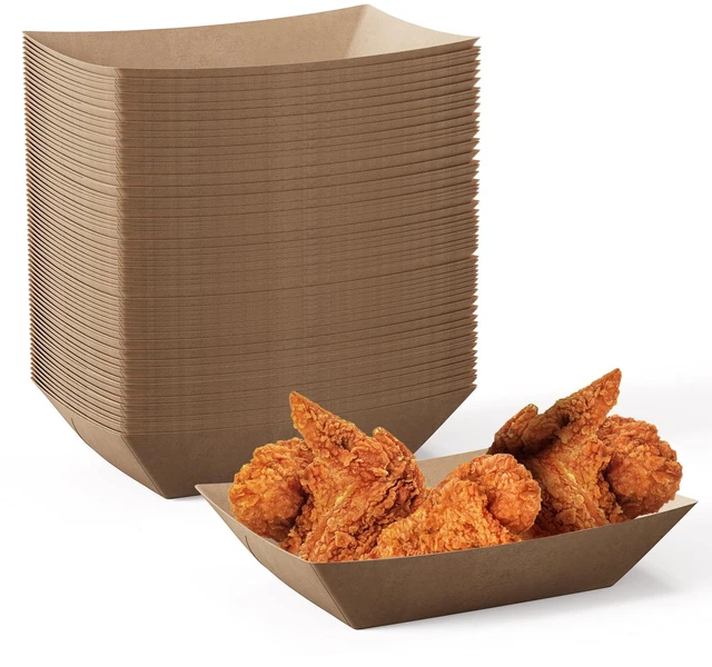 Main image of 2lb Paper Food Trays, 100 Pack Disposable Paper Boat, Serving Boats, Food Holder Trays for Snacks French Fries Nachos Hot Dog Tacos BBQ Party