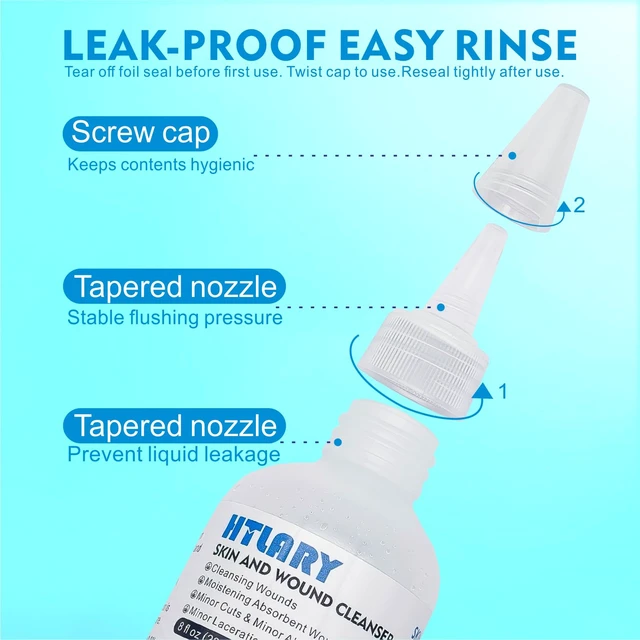 Alt view image 3 of 7 - Saline for Wound Cleanser, First Aid Wound Wash Solution 8oz/237ml Skin First Aid Wound Cleanser, Moisturizing Dressing, for Cuts, Burns and Abrasions, Skin Cleansing and Rinsing