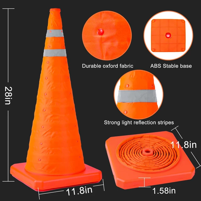 Alt view image 7 of 7 - 28 Inch 2 Pack Traffic Cones, Collapsible Safety Cones, Multi Purpose Pop-up Cones with Reflective Collar, Orange Cones for Parking lot, Driveway, Driving Training etc