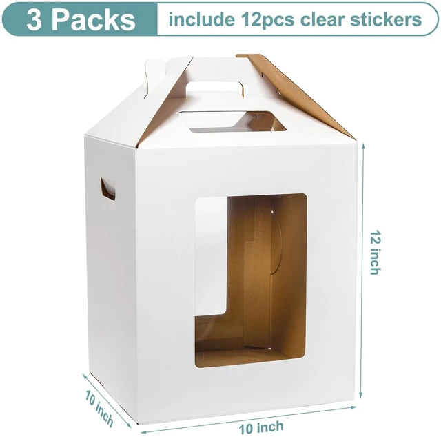 Alt view image 2 of 6 - 3 Pack Tall Cake Boxes for Tier Cakes 10x10x12 Inch with Window Large Tierd Bakery Take Out Transport Container with Handle, Disposable Layer Baking Carrier for Wedding, Birthday, Party