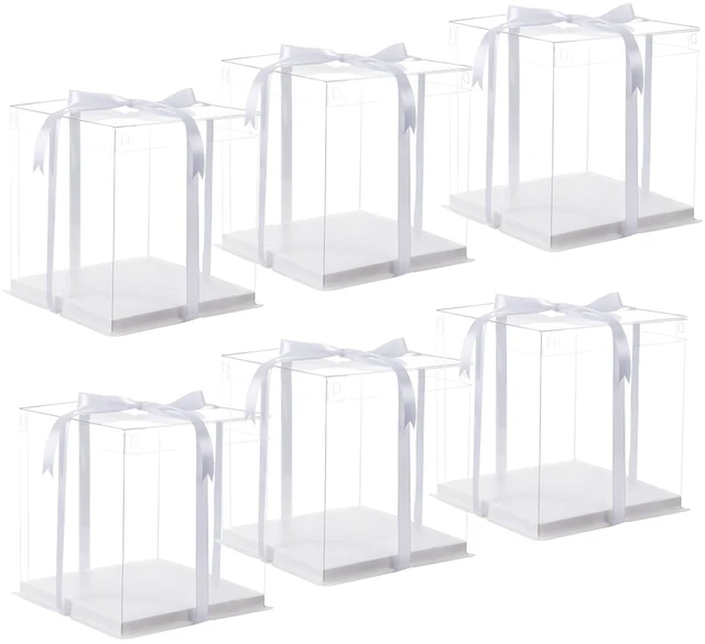 Main image of 6Pcs clear cake Box with Ribbon, 8 X 8 X 9inch tall cake box,8inch Bakery Take Out Transport Containers Clear Gift Boxes for Wedding, Birthday, Party