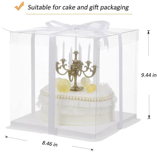 Alt view image 2 of 7 - 6Pcs clear cake Box with Ribbon, 8 X 8 X 9inch tall cake box,8inch Bakery Take Out Transport Containers Clear Gift Boxes for Wedding, Birthday, Party
