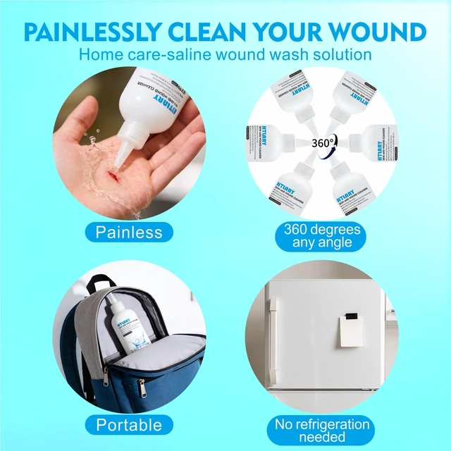 Alt view image 6 of 7 - Saline for Wound Cleanser, First Aid Wound Wash Solution 8oz/237ml Skin First Aid Wound Cleanser, Moisturizing Dressing, for Cuts, Burns and Abrasions, Skin Cleansing and Rinsing