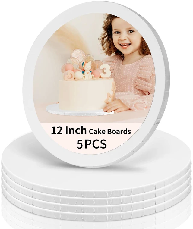 Main image of Cake Boards 12 Inch Round - Sturdy 1/2 Inch Drum, Corrugated Base for Multi-Layer Cakes, White, 5 Pcs