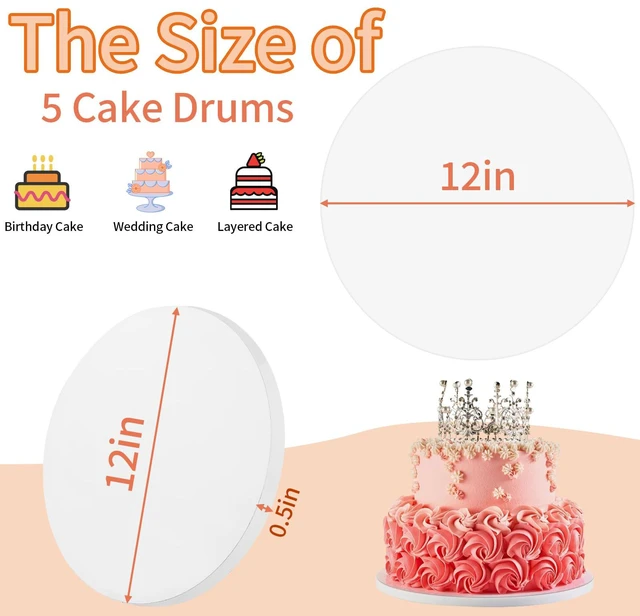 Alt view image 2 of 7 - Cake Boards 12 Inch Round - Sturdy 1/2 Inch Drum, Corrugated Base for Multi-Layer Cakes, White, 5 Pcs