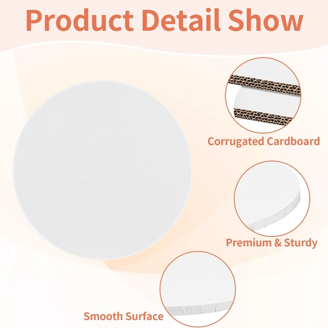 Alt view image 3 of 7 - Cake Boards 12 Inch Round - Sturdy 1/2 Inch Drum, Corrugated Base for Multi-Layer Cakes, White, 5 Pcs
