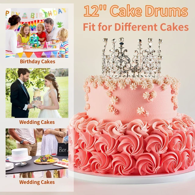Alt view image 7 of 7 - Cake Boards 12 Inch Round - Sturdy 1/2 Inch Drum, Corrugated Base for Multi-Layer Cakes, White, 5 Pcs
