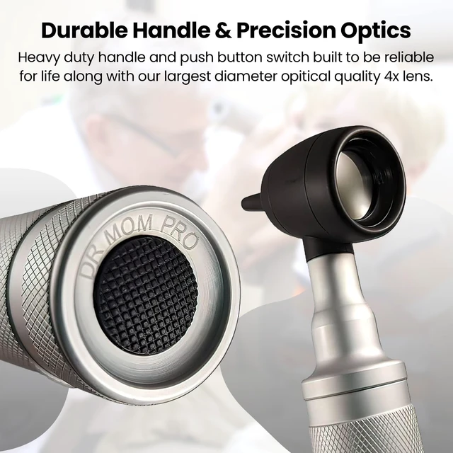 Alt view image 4 of 7 - 5th Gen Dr Mom Professional Otoscope - Full-Size with Our Largest Lens, Complete with Batteries and Hard Travel Case