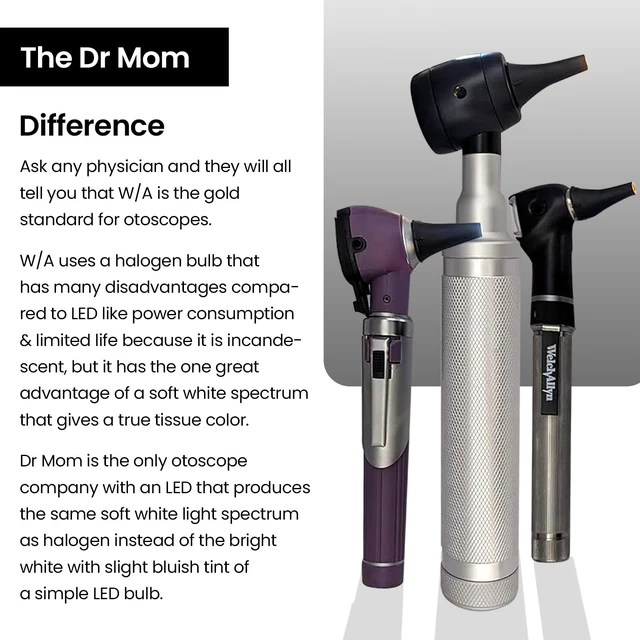 Alt view image 5 of 7 - 5th Gen Dr Mom Professional Otoscope - Full-Size with Our Largest Lens, Complete with Batteries and Hard Travel Case