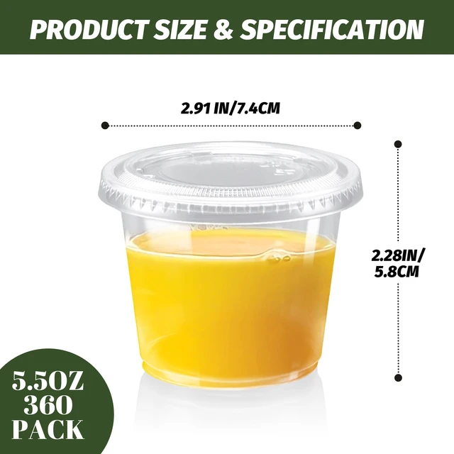 Alt view image 2 of 7 - 360 Pack 5.5 oz Condiment Cups with Lids, Disposable Jello Cups Clear Plastic Jello Shot Cups with Lids, Small Portion Souffle Cups for Dipping Sauce, Salad Dressing, Jello & Takeout