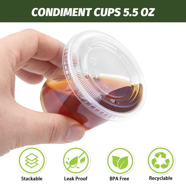 Alt view image 3 of 7 - 360 Pack 5.5 oz Condiment Cups with Lids, Disposable Jello Cups Clear Plastic Jello Shot Cups with Lids, Small Portion Souffle Cups for Dipping Sauce, Salad Dressing, Jello & Takeout