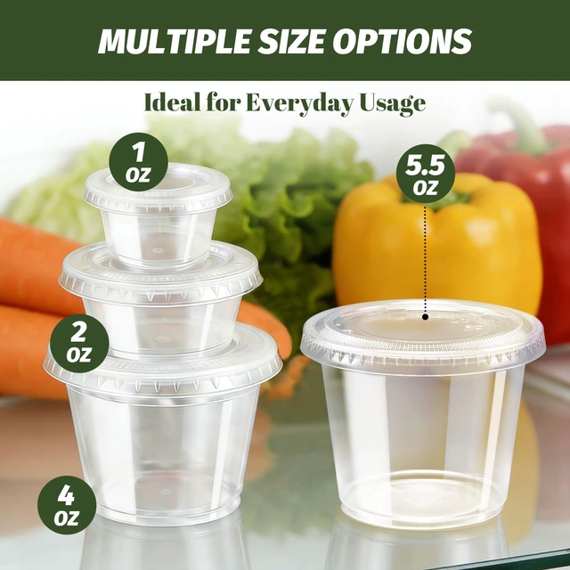Alt view image 4 of 7 - 500 Pack 1 oz Jello Shot Cups, Disposable Condiment Cups with Lids Clear Plastic Sauce Cups & Containers, Small Portion Souffle Cups for Dipping Sauce, Salad Dressing, Jello Shots & Takeout