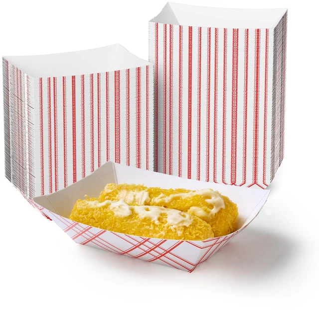 Main image of 250 Pack 2lb Paper Food Tray Red, Disposable Paper Boat for Nacho Food Holder Trays, Serving Boats for Taco Hot Dog Snack Fries Dessert Popcorn Sauce
