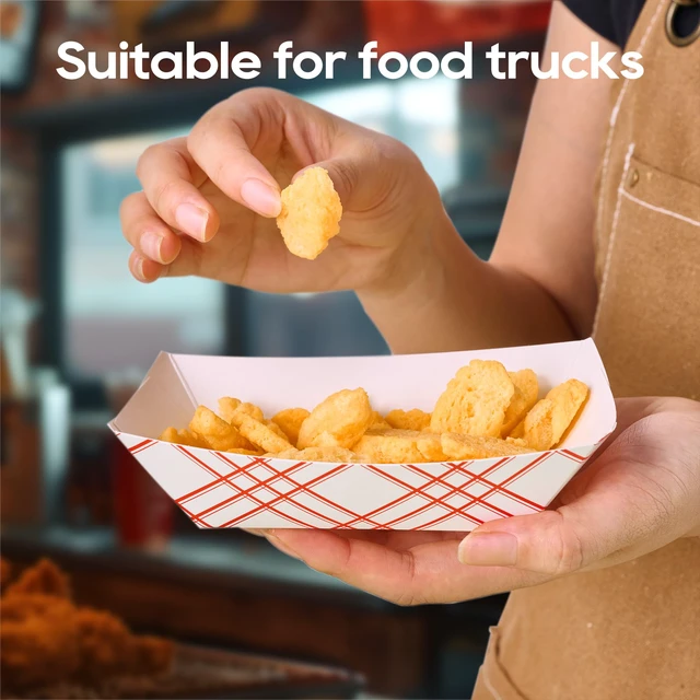 Alt view image 4 of 7 - 250 Pack 2lb Paper Food Tray Red, Disposable Paper Boat for Nacho Food Holder Trays, Serving Boats for Taco Hot Dog Snack Fries Dessert Popcorn Sauce
