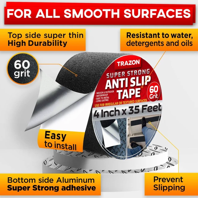 Alt view image 2 of 6 - Grip Tape - Heavy Duty Anti Slip Tape with Aggresive Adhesion for Irregular or Textured Surfaces Outdoor/Indoor Waterproof 4Inch x 35Ft Safety Non Skid Roll
