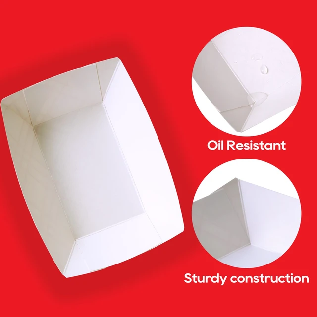 Alt view image 5 of 7 - 250 Pack 2lb Paper Food Tray Red, Disposable Paper Boat for Nacho Food Holder Trays, Serving Boats for Taco Hot Dog Snack Fries Dessert Popcorn Sauce