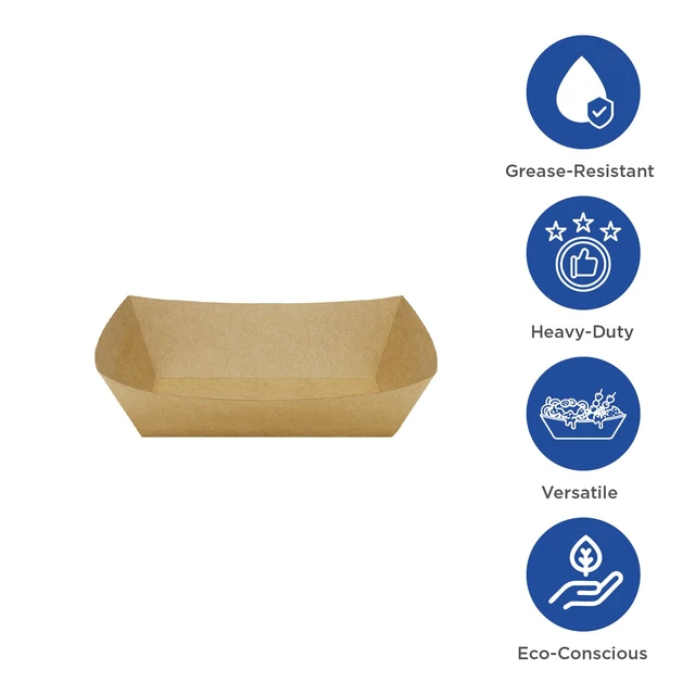Alt view image 3 of 7 - FP-FT250K Kraft Paper Food Serving Tray, 2.5lb Capacity, for Appetizer, Fried Meals, Chicken Wings, Pack of 500