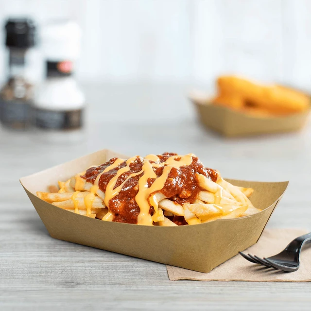 Alt view image 7 of 7 - FP-FT250K Kraft Paper Food Serving Tray, 2.5lb Capacity, for Appetizer, Fried Meals, Chicken Wings, Pack of 500