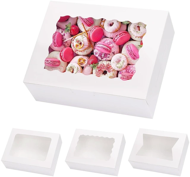 Main image of 48pcs Cookie Boxes with 3 Style Window, 8x6x2.5In Bakery Boxes Food-grade White Treat Boxes, Dessert Boxes for Chocolate Strawberries, Donuts, Cupcakes, Muffins and Dessert