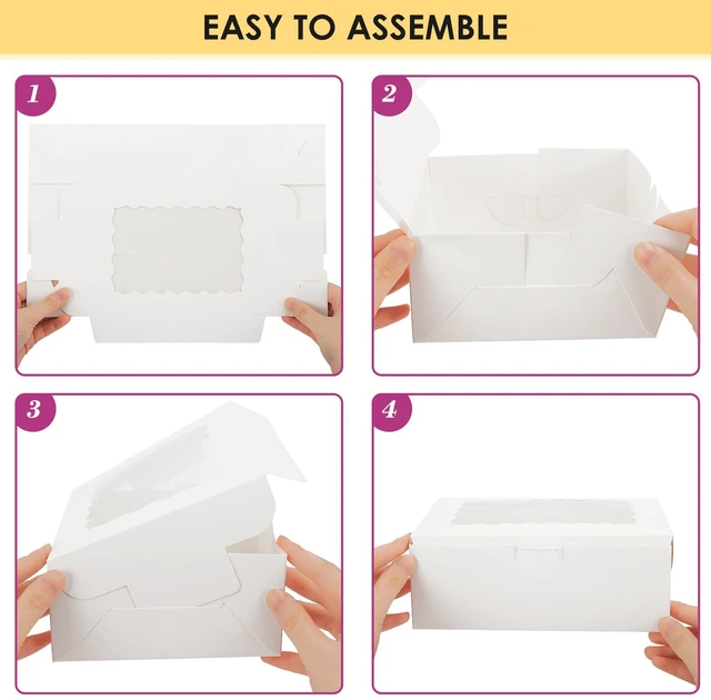 Alt view image 4 of 7 - 48pcs Cookie Boxes with 3 Style Window, 8x6x2.5In Bakery Boxes Food-grade White Treat Boxes, Dessert Boxes for Chocolate Strawberries, Donuts, Cupcakes, Muffins and Dessert