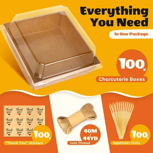 Alt view image 3 of 6 - 100Pcs Small Charcuterie Boxes with Clear Lid, Kraft Food Container Paper, Mini, Disposable, Charcuterie Boxes To Go, for Outdoors, Camping, Traveling, Sandwich, Cookie, Sushi, Cake Slice