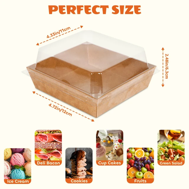 Alt view image 6 of 6 - 100Pcs Small Charcuterie Boxes with Clear Lid, Kraft Food Container Paper, Mini, Disposable, Charcuterie Boxes To Go, for Outdoors, Camping, Traveling, Sandwich, Cookie, Sushi, Cake Slice