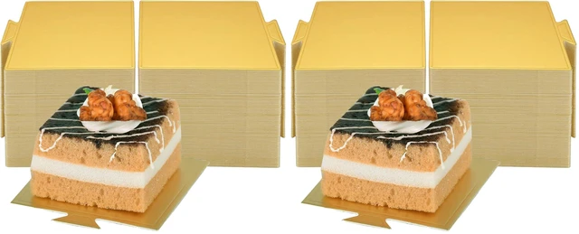 Main image of 200pcs 3.3 Inch Mini Square Golden Cake Boards Mousse Cupcake Base Paper Plates Dessert Board Base for Cake DIY, Baking Dessert Party Wedding Birthday (Square, 200pcs) (Pack of 2)