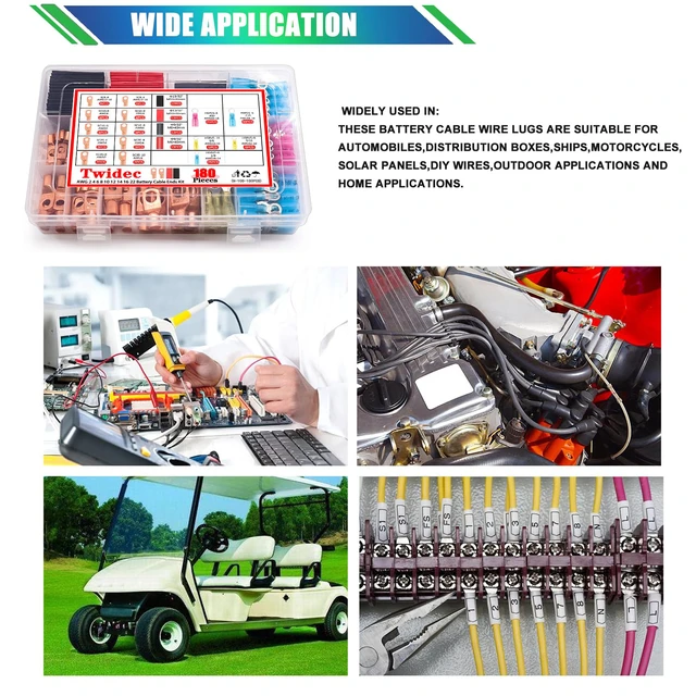 Alt view image 7 of 7 - /180PCS Battery Cable Ends AWG 2 4 6 8 10 12 14 16 Gauge Copper Cable Wire Lugs,Ring Terminals Connectors,Copper Ring Terminals Connectors with Heat Shrink N-105-180PCS