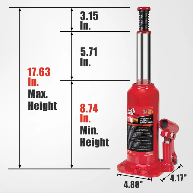 Alt view image 2 of 7 - T90803B Torin Hydraulic Welded Bottle Jack, 8 Ton (16,000 lb) Capacity, Red