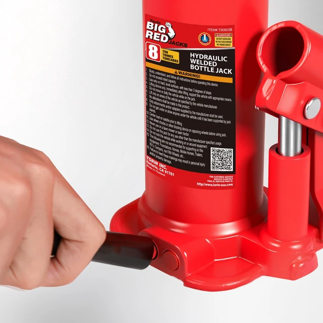 Alt view image 7 of 7 - T90803B Torin Hydraulic Welded Bottle Jack, 8 Ton (16,000 lb) Capacity, Red
