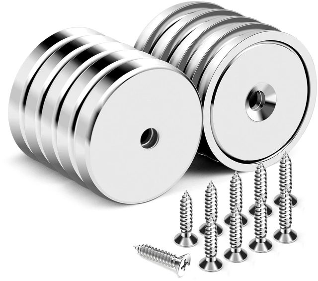 Main image of Magnets with Countersunk Hole,1.26 Inch 110LBS 10 Pack Heavy Duty Magnet Rare Earth Neodymium Strong Round Base Cup and Stainless Screws for Refrigerator,Office,Craft