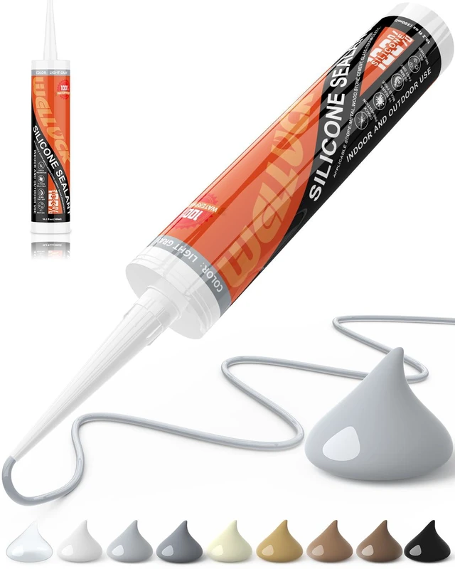 Main image of Light Gray Silicone Caulk, 100% Waterproof Silicone Sealant Adhesive Caulking,for RV, Kitchen,Bathroom, Window, Door, Glass,10.2FL.OZ/300ML (1Pack)