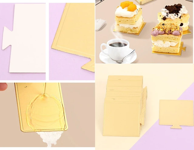 Alt view image 5 of 7 - 200pcs 3.3 Inch Mini Square Golden Cake Boards Mousse Cupcake Base Paper Plates Dessert Board Base for Cake DIY, Baking Dessert Party Wedding Birthday (Square, 200pcs) (Pack of 2)