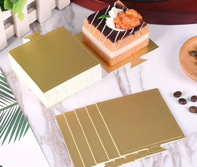 Alt view image 4 of 7 - 200pcs 3.3 Inch Mini Square Golden Cake Boards Mousse Cupcake Base Paper Plates Dessert Board Base for Cake DIY, Baking Dessert Party Wedding Birthday (Square, 200pcs) (Pack of 2)