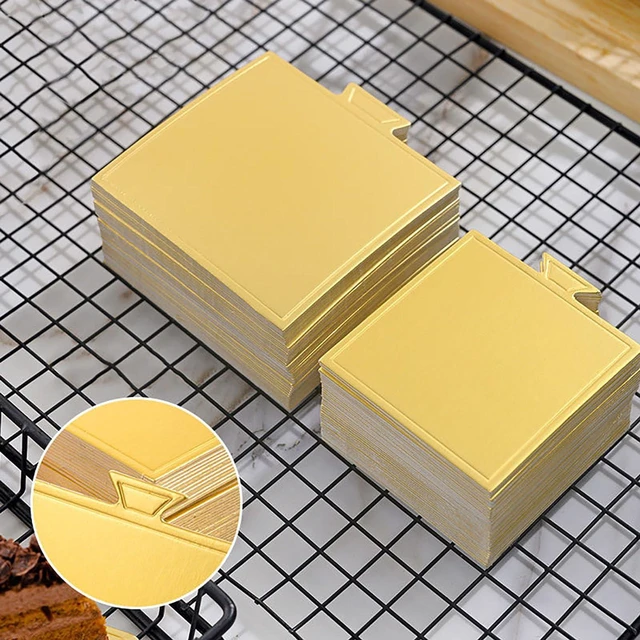 Alt view image 7 of 7 - 200pcs 3.3 Inch Mini Square Golden Cake Boards Mousse Cupcake Base Paper Plates Dessert Board Base for Cake DIY, Baking Dessert Party Wedding Birthday (Square, 200pcs) (Pack of 2)
