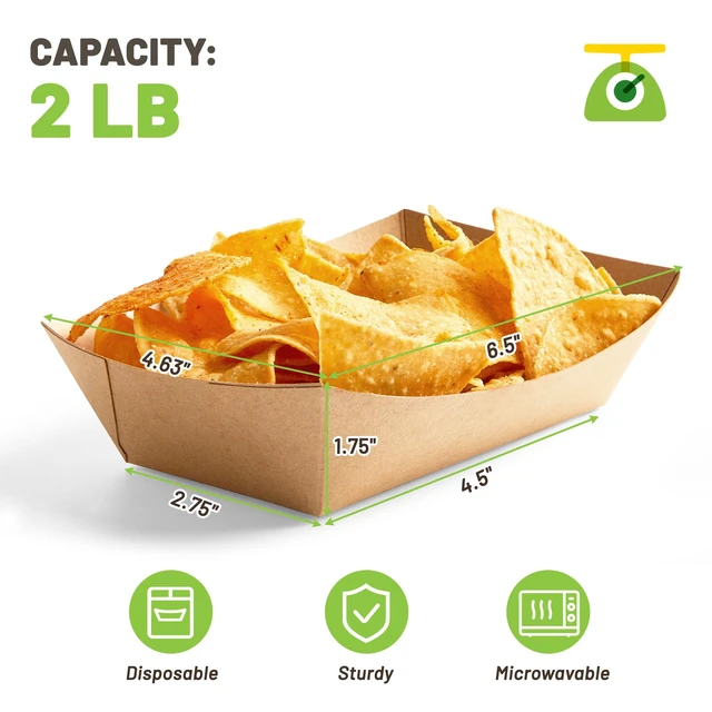 Alt view image 2 of 7 - 200 Pack 2 Lb Paper Food Trays Disposable, Brown, Nacho Trays, Food Boats, Take Out Basket Holders, For Serving Party Snacks Hot Dogs Tacos Fries