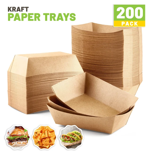 Alt view image 3 of 7 - 200 Pack 2 Lb Paper Food Trays Disposable, Brown, Nacho Trays, Food Boats, Take Out Basket Holders, For Serving Party Snacks Hot Dogs Tacos Fries