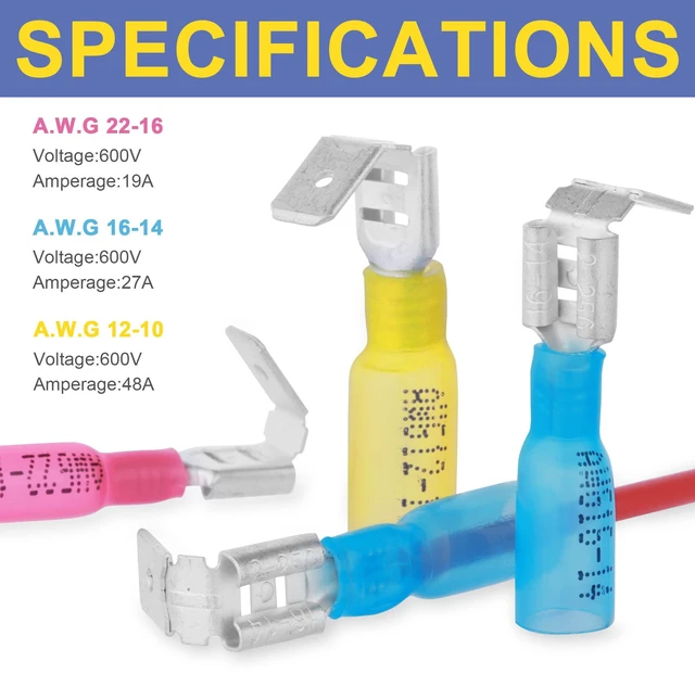 Alt view image 3 of 6 - 200PCS Heat Shrink Piggyback Spade Connectors, 22-10 AWG Branch and Disconnect at One Connection, Main and Branch Leads at One Connection, 3:1 Adhesive-Lined Seal