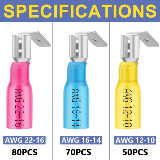 Alt view image 2 of 6 - 200PCS Heat Shrink Piggyback Spade Connectors, 22-10 AWG Branch and Disconnect at One Connection, Main and Branch Leads at One Connection, 3:1 Adhesive-Lined Seal